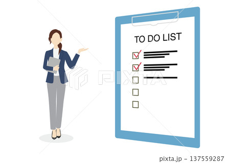 TO DO LISTを説明するスーツの女性のイラスト TO DO LISTを説明するスーツの女性のイラスト 137559287