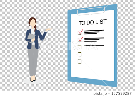 TO DO LISTを説明するスーツの女性のイラスト TO DO LISTを説明するスーツの女性のイラスト 137559287