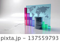 Oil crisis concept. Barrels and colorful graphs with world map background symbolize global oil market trends 137559793