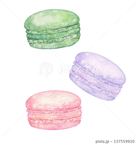 水彩で描いたマカロンのイラストセット 137559910