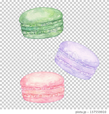 水彩で描いたマカロンのイラストセット 137559910