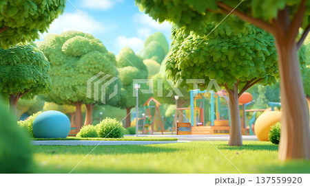 Colorful park playground with soft trees and bright lighting inviting children to play happily 137559920