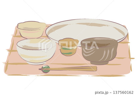手描き風　和定食の並びの食器イラスト 137560162