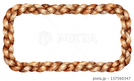 編んだ茶色のロープの水彩イラストフレーム 編んだ茶色のロープの水彩イラストフレーム 137560347