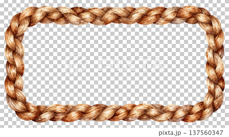 編んだ茶色のロープの水彩イラストフレーム 編んだ茶色のロープの水彩イラストフレーム 137560347