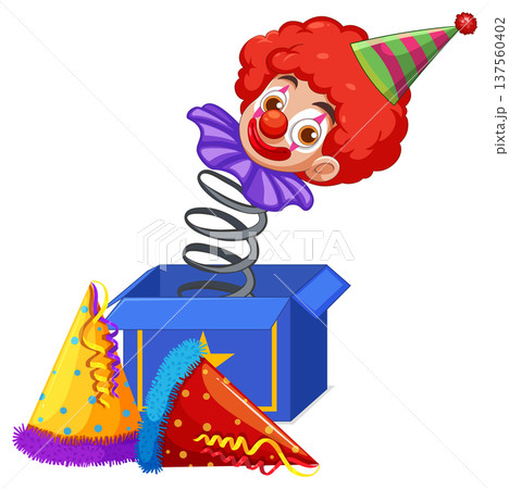 Jack-in-the-Box Clown with Party Hats Illustration 137560402