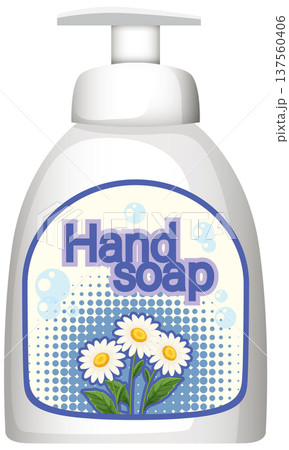 Liquid Hand Soap Bottle with Floral Label Illustration 137560406