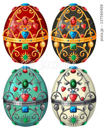 Set of Ornate Jeweled Faberg-Style Decorative Eggs 137560409