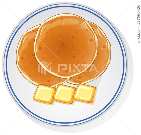 Stack of Pancakes with Butter on White Plate 137560426