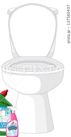 White Toilet with Cleaning Products in Vector Illustration 137560437