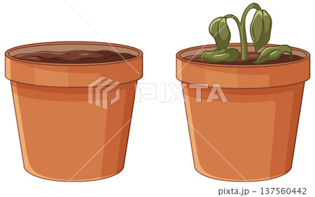 Vector Illustration of Empty Flower Pot and Wilted Plant in Pot Vector Illustration of Empty Flower Pot and Wilted Plant in Pot 137560442
