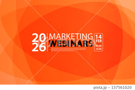 Marketing webinar banner with orange geometric overlapping circles. Modern vector template with organized layout and copy space for digital seminar or corporate event promotion. 137561020