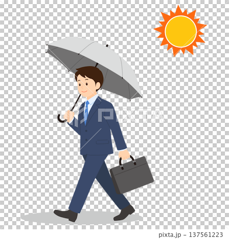 日傘で暑さ対策をしながら歩くビジネスマン 137561223