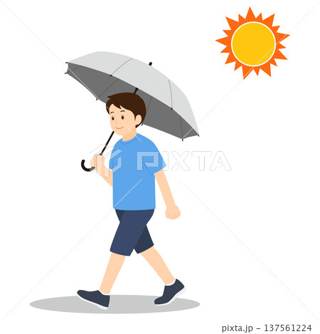 日傘で暑さ対策をしながら歩く男性 137561224