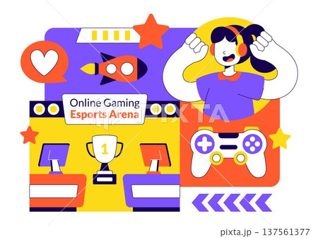 Online Gaming Esports Arena Vector Illustration With Live Streaming Tournament, Competitive Gamers, Digital Game Championship Event Background 137561377