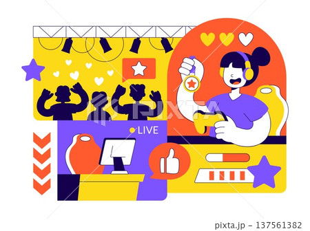 Online Gaming Esports Arena Vector Illustration With Live Streaming Tournament, Competitive Gamers, Digital Game Championship Event Background 137561382