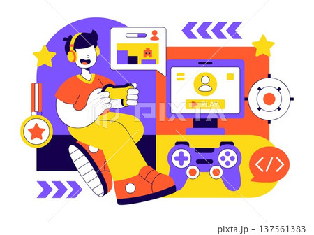 Online Gaming Esports Arena Vector Illustration With Live Streaming Tournament, Competitive Gamers, Digital Game Championship Event Background 137561383