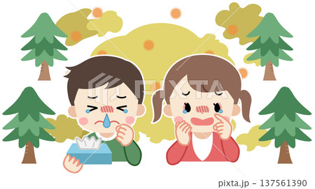 花粉症でくしゃみや目のかゆみがある子供のイラスト 花粉症でくしゃみや目のかゆみがある子供のイラスト 137561390