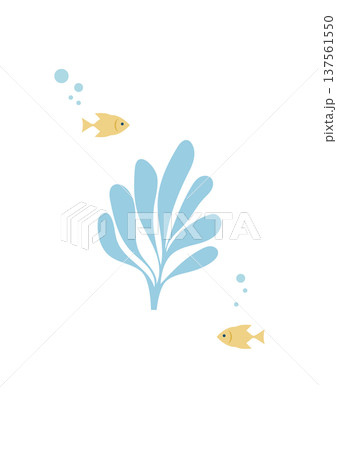 海藻と夏のミニマルイラスト 縦構図 涼しげ海の背景素材 137561550