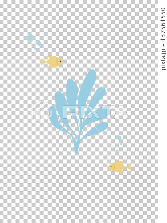 海藻と夏のミニマルイラスト 縦構図 涼しげ海の背景素材 137561550
