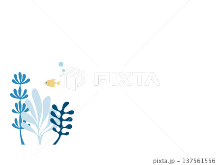 左に海藻のある夏の海背景 コピースペース付きフラットイラスト 137561556