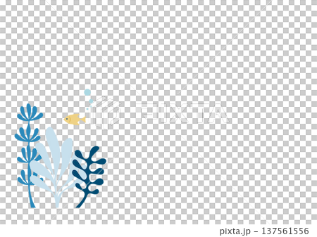 左に海藻のある夏の海背景 コピースペース付きフラットイラスト 137561556