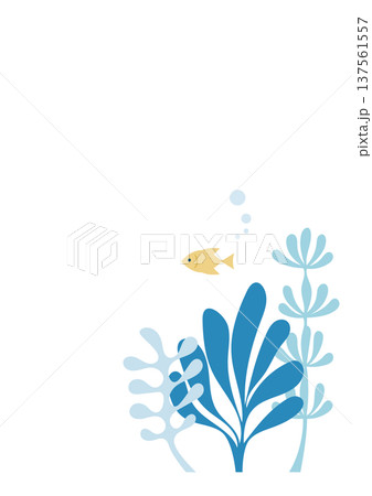 海藻のと小さな魚のイラスト 夏の涼しい海背景素材 137561557