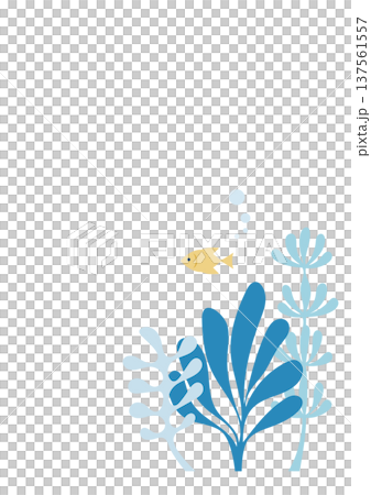 海藻のと小さな魚のイラスト 夏の涼しい海背景素材 137561557