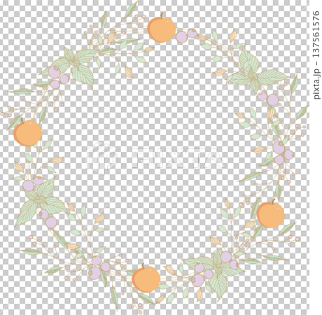 フルーツと植物のパステルカラーのリース 137561576