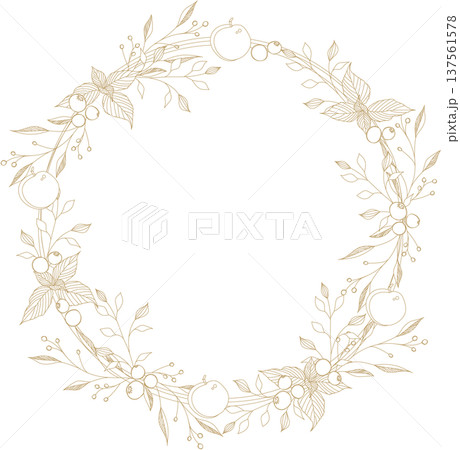フルーツと植物の線画のリース 137561578