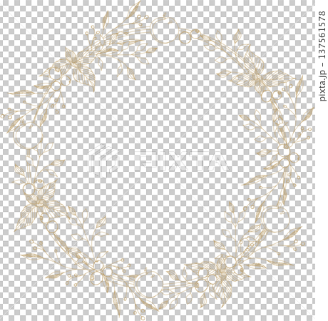 フルーツと植物の線画のリース 137561578