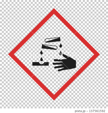Corrosive substance hazard GHS pictogram icon isolated on white background. Industrial safety sign for corrosive materials. Chemical burn warning sign Corrosive substance hazard GHS pictogram icon isolated on white background. Industrial safety sign for corrosive materials. Chemical burn warning sign 137561592