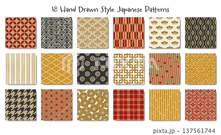 日本のかわいい伝統模様のセット 手描き風の和柄パターン 日本のかわいい伝統模様のセット 手描き風の和柄パターン 137561744