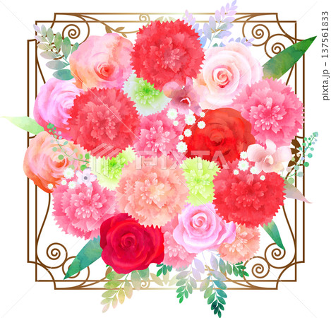 バラとカーネーションの花束・アイアンブラウン 137561833