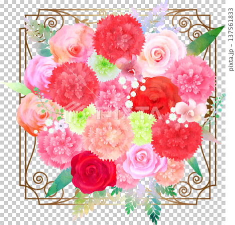 バラとカーネーションの花束・アイアンブラウン 137561833