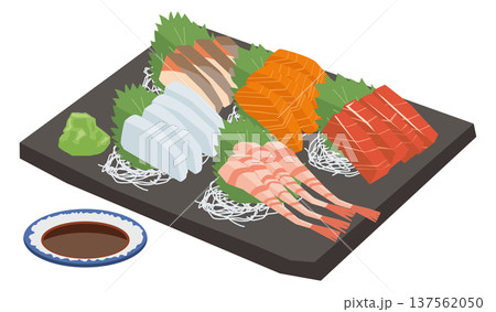 新鮮な刺身五種盛りのイメージイラスト 137562050