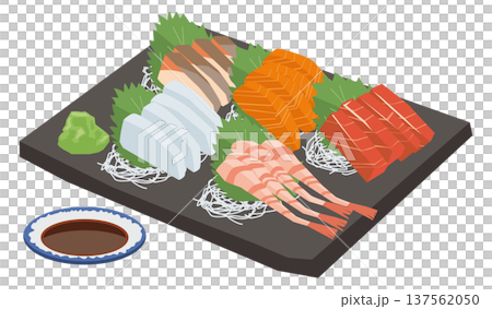 新鮮な刺身五種盛りのイメージイラスト 137562050