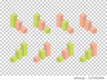 等距長條圖設計,由粉紅色和黃綠色三個長條組成 等距長條圖設計,由粉紅色和黃綠色三個長條組成 137562064