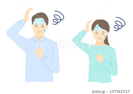 めまいに悩む男性・女性のイラストベクター素材 137562537