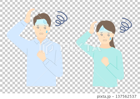 めまいに悩む男性・女性のイラストベクター素材 137562537