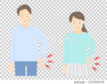向量圖描繪了遭受背痛困擾的男性和女性 137562543