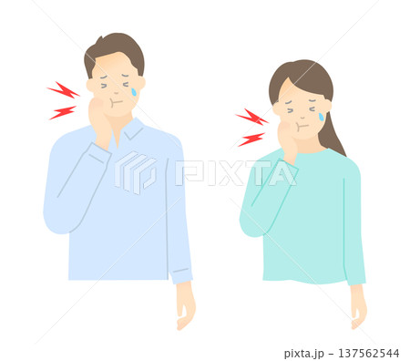 歯痛に悩む男性・女性のイラストベクター素材 137562544