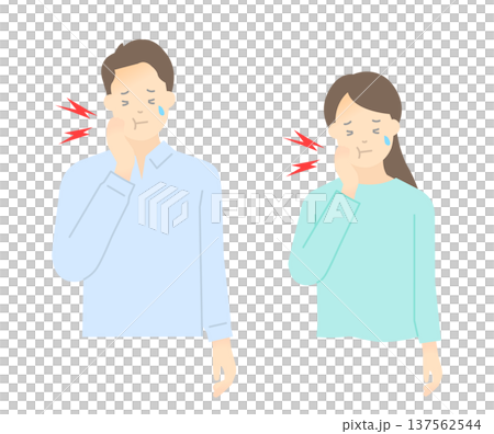 歯痛に悩む男性・女性のイラストベクター素材 137562544