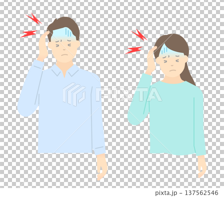 頭痛に悩む男性・女性のイラストベクター素材 頭痛に悩む男性・女性のイラストベクター素材 137562546