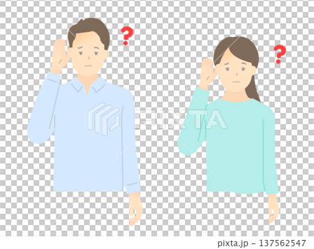 向量插圖，描繪了一對因聽力損失而聽力受損的男女。 137562547