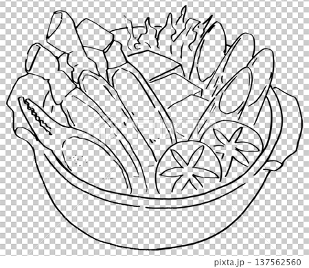 モノクロ線画　蟹鍋 137562560