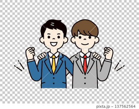 Smiling and working hard, cheering, two new employees, company employees, office workers, upper body vector illustration 137562564
