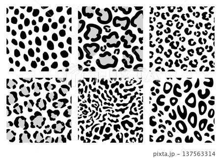 モノクロの動物模様の背景　アニマルプリントのパターンセット 137563314