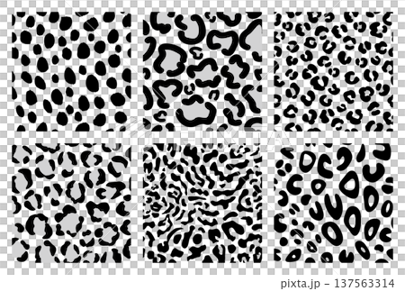 モノクロの動物模様の背景　アニマルプリントのパターンセット 137563314