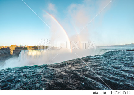 Niagara Falls With Double Rainbow Above Powerful Waterfall 137563510